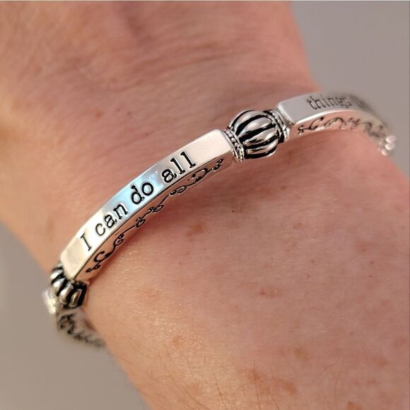 New Silver Philippians 4:13 Scripture Bangle Bracelet - Picture 5 of 7
